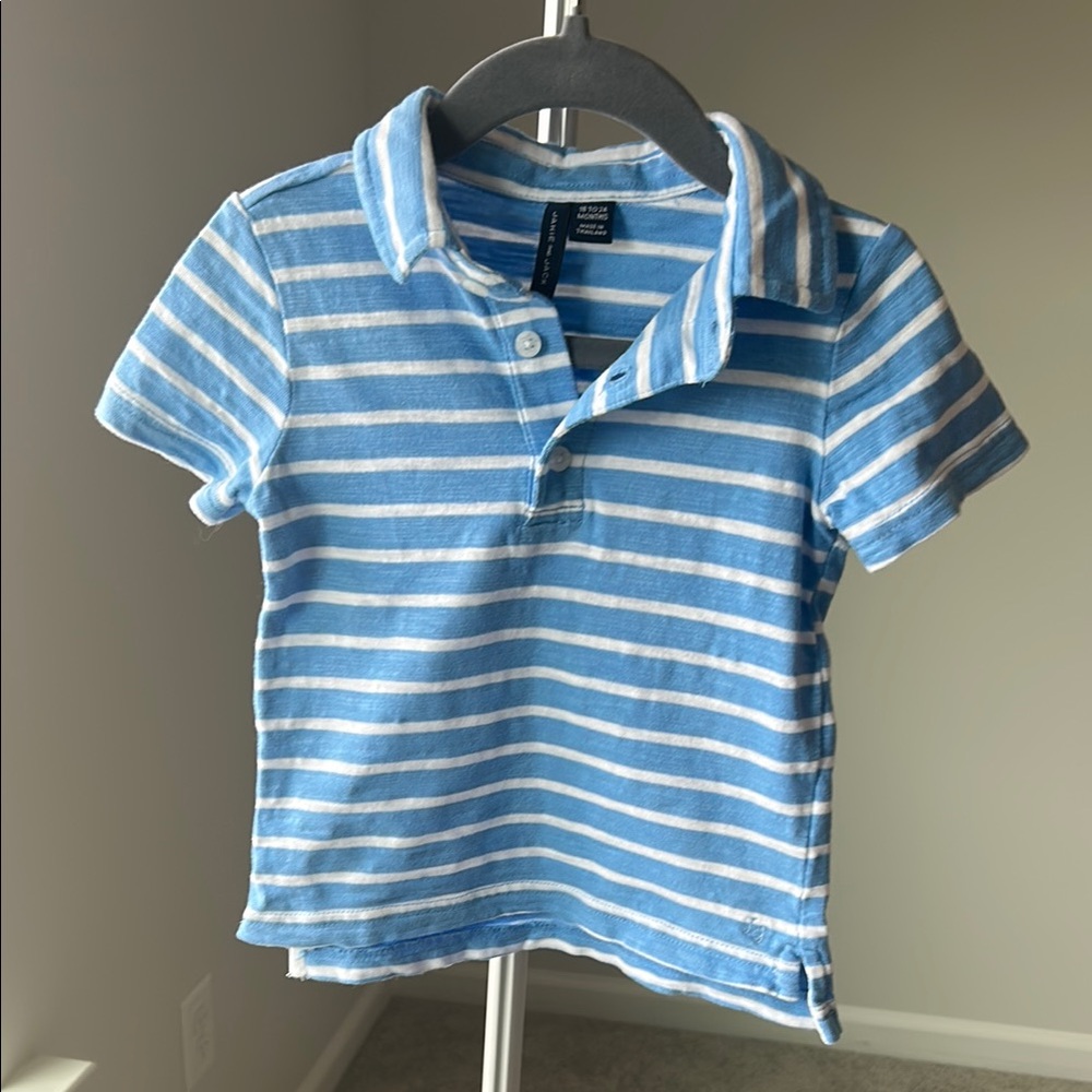 Janie and Jack Blue & White Striped Polo Shirt Excellent Condition 18-24 months
